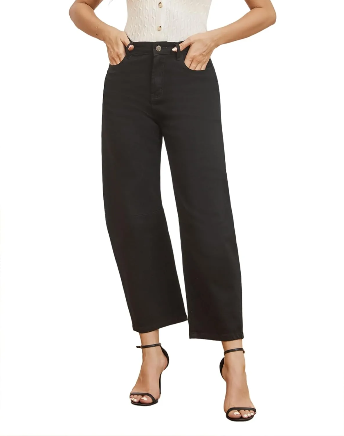 Womens Barrel Jeans Wide Leg High Waisted Stretchy Cropped Denim Jeans Baggy Ankle Pants