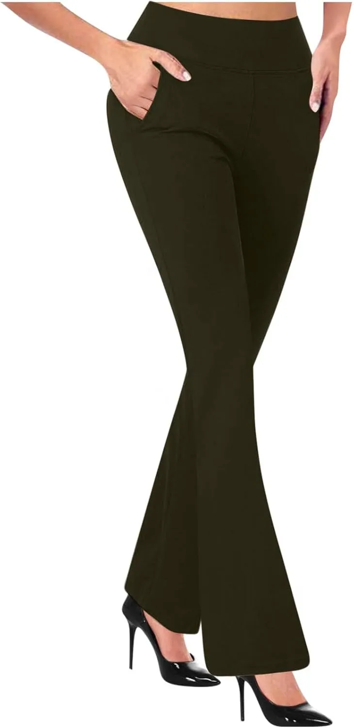 Womens Bootcut Dress Pants Stretchy Yoga Work Trousers High Waist Casual Flare Slacks Office Business Lounge Clothes