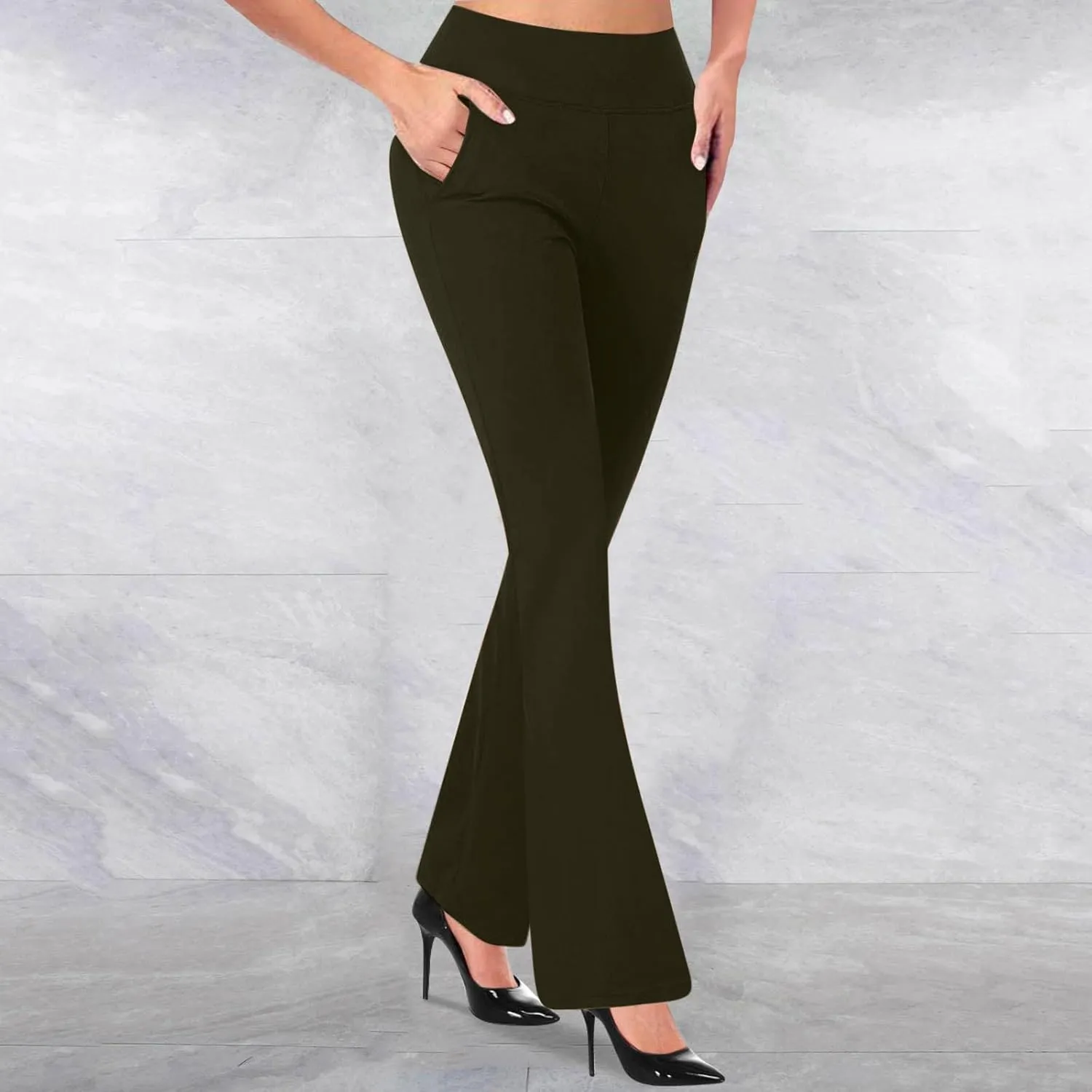 Womens Bootcut Dress Pants Stretchy Yoga Work Trousers High Waist Casual Flare Slacks Office Business Lounge Clothes