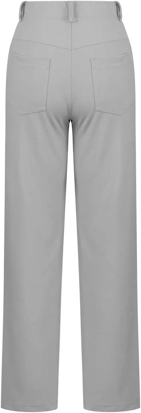 Womens Business Work Pants with Pockets Stretchy Straight Leg Dress Pants High Waist Office Slacks Trousers