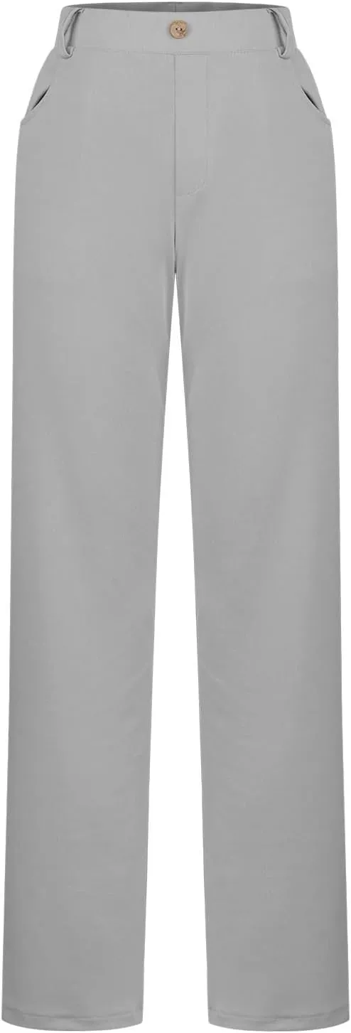 Womens Business Work Pants with Pockets Stretchy Straight Leg Dress Pants High Waist Office Slacks Trousers