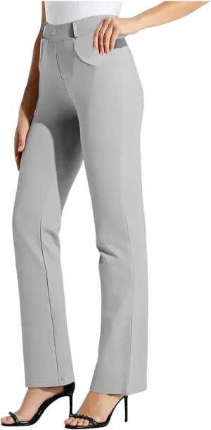Womens Business Work Pants with Pockets Stretchy Straight Leg Dress Pants High Waist Office Slacks Trousers