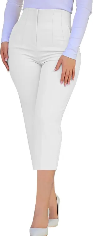 Women's Capri Dress Pants Stretch High Waisted Crop Office Work Pants Summer Casual Capris Slacks Yoga