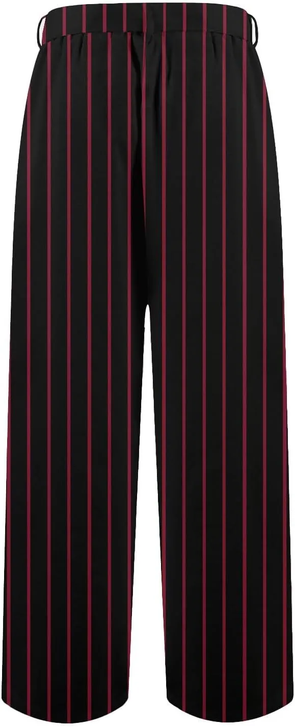 Women's Casual Cotton Linen Striped Print Belt Elastic Waist Beach Pants Wide Leg Drawstring Straight Leg Trousers