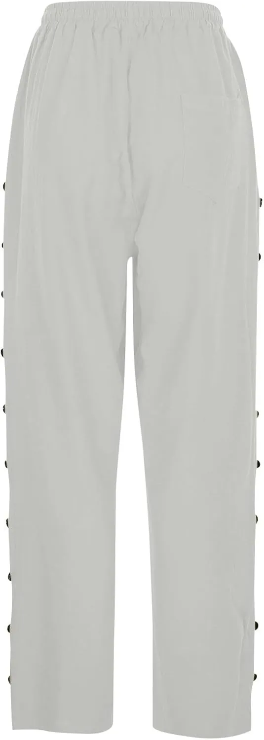 Womens Casual Lightweight Drawstring Elastic Waist Pants with Pockets Trendy Beach Straight Leg Slacks Capri Trousers