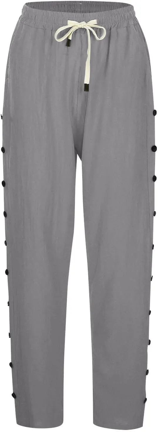 Womens Casual Lightweight Drawstring Elastic Waist Pants with Pockets Trendy Beach Straight Leg Slacks Capri Trousers