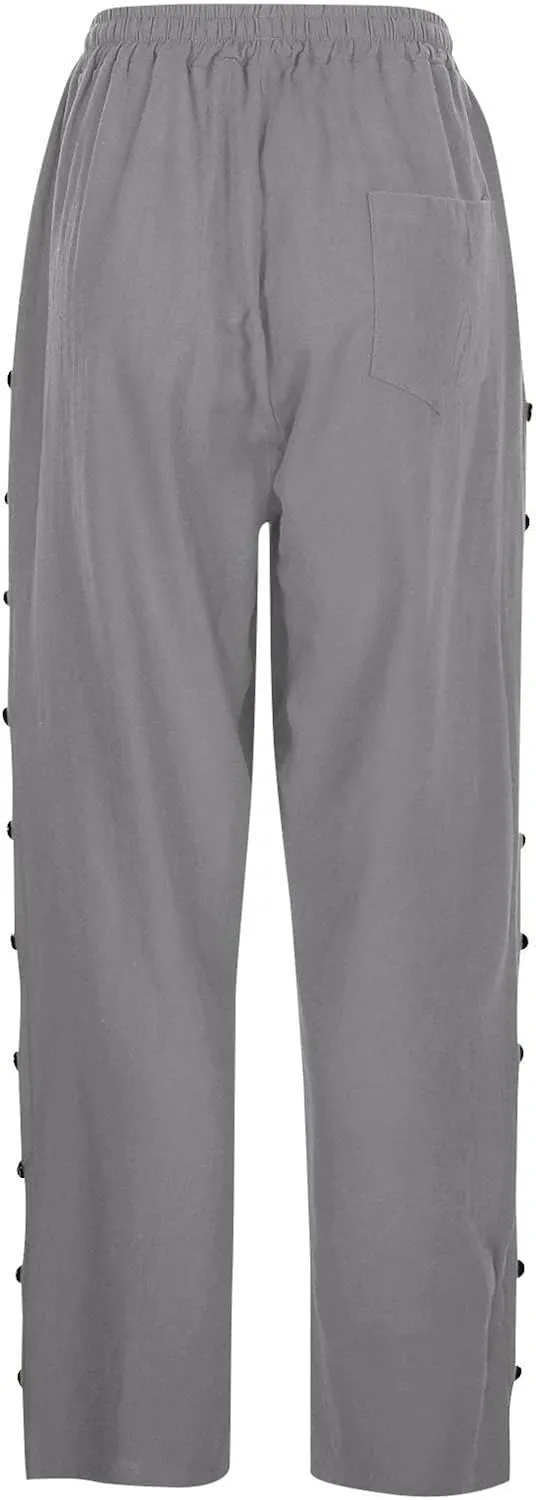 Womens Casual Lightweight Drawstring Elastic Waist Pants with Pockets Trendy Beach Straight Leg Slacks Capri Trousers