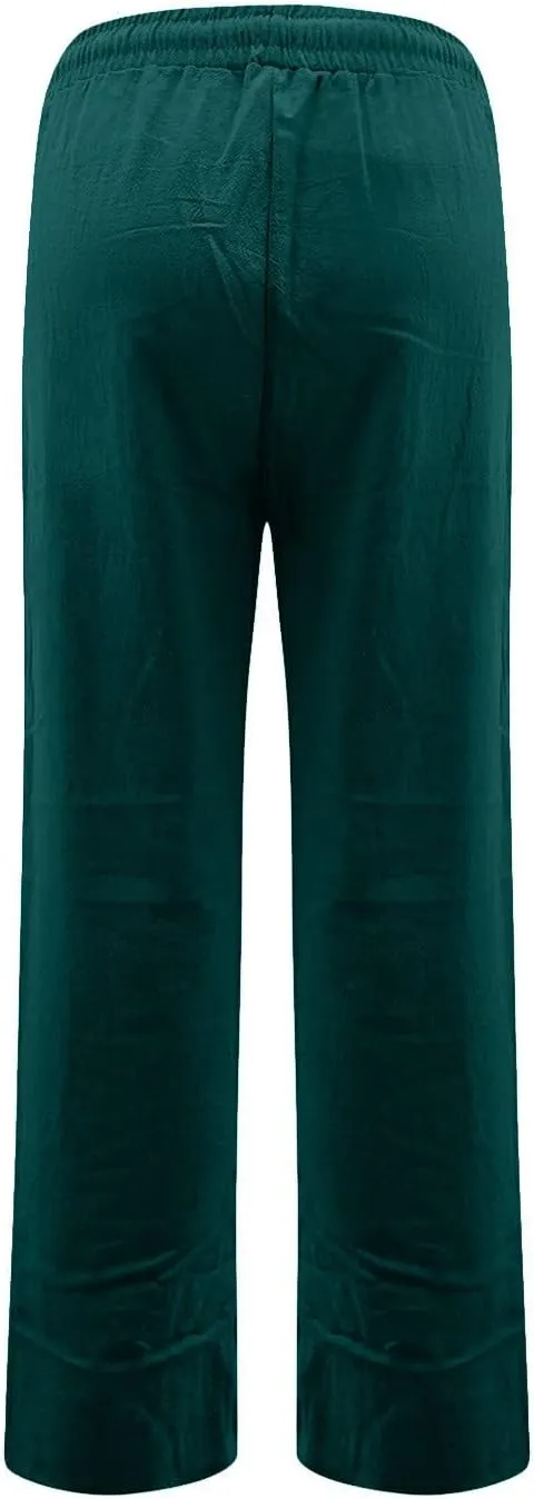 Womens Casual Linen High Waist Pants Drawstring Loose Fit 2025 Summer Beach Pants Trousers