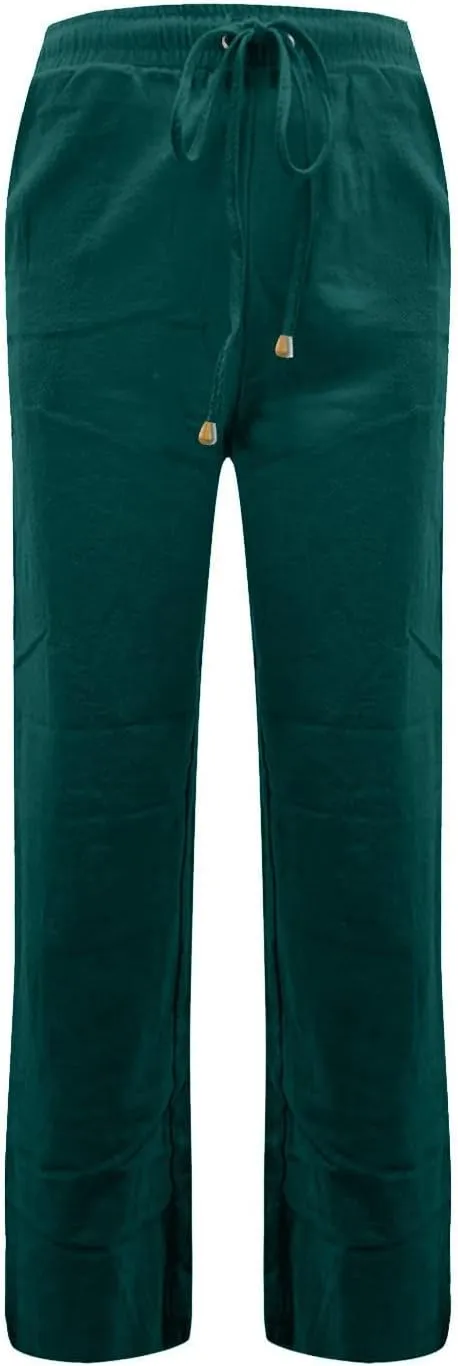 Womens Casual Linen High Waist Pants Drawstring Loose Fit 2025 Summer Beach Pants Trousers