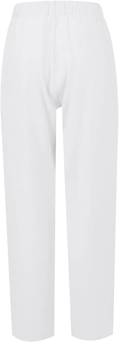 Women's Cotton Linen Drawstring High Waisted Pants Casual Loose Fit Wide Leg Trousers Solid Color Yoga Palazzo