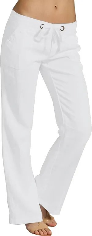Women's Cotton Linen Drawstring High Waisted Pants Casual Loose Fit Wide Leg Trousers Solid Color Yoga Palazzo