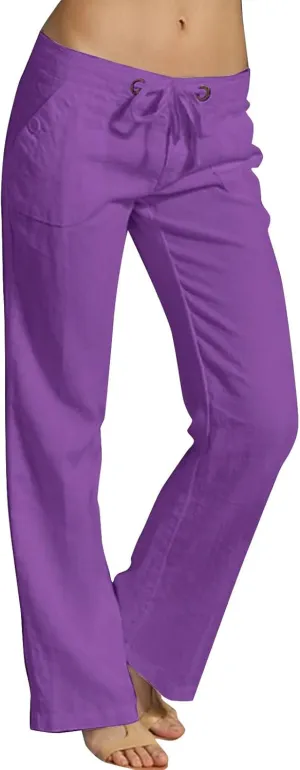 Women's Cotton Linen Drawstring High Waisted Pants Casual Loose Fit Wide Leg Trousers Solid Color Yoga Palazzo