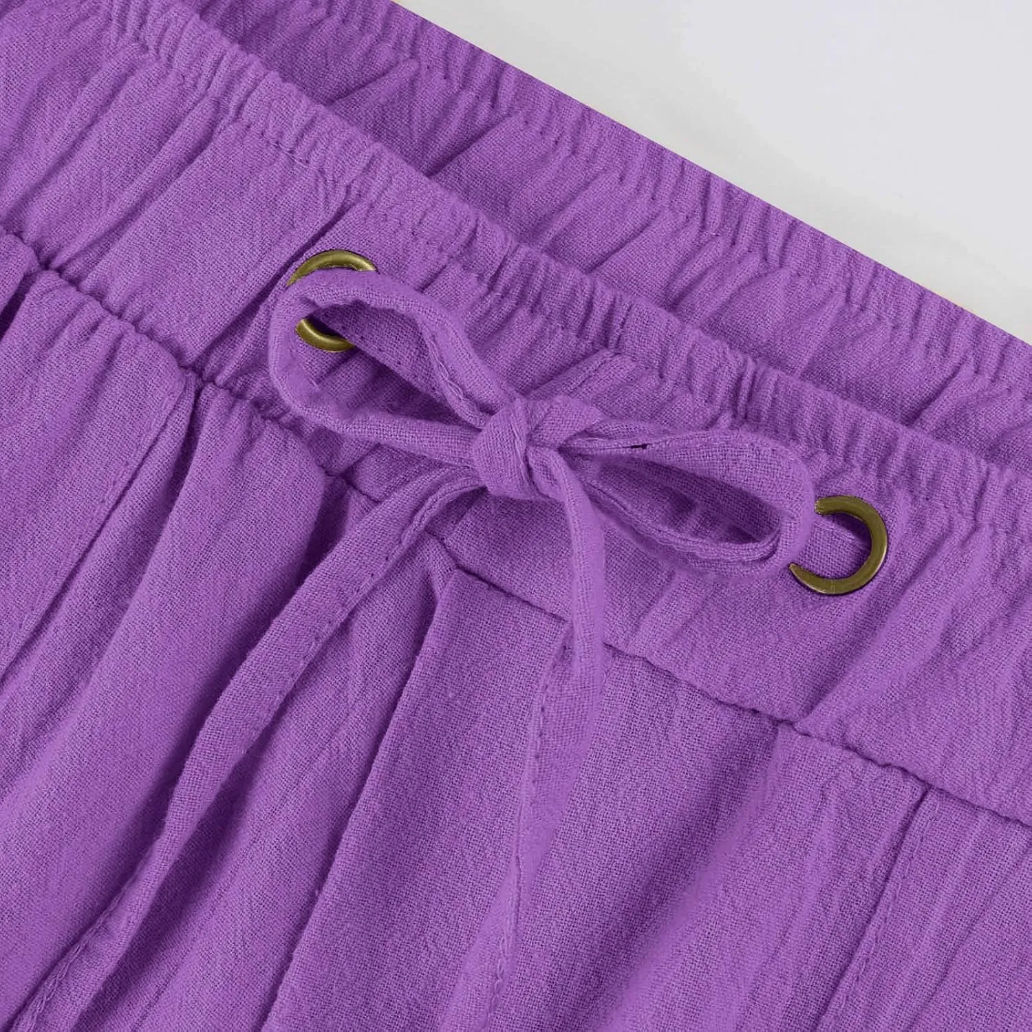 Women's Cotton Linen Drawstring High Waisted Pants Casual Loose Fit Wide Leg Trousers Solid Color Yoga Palazzo