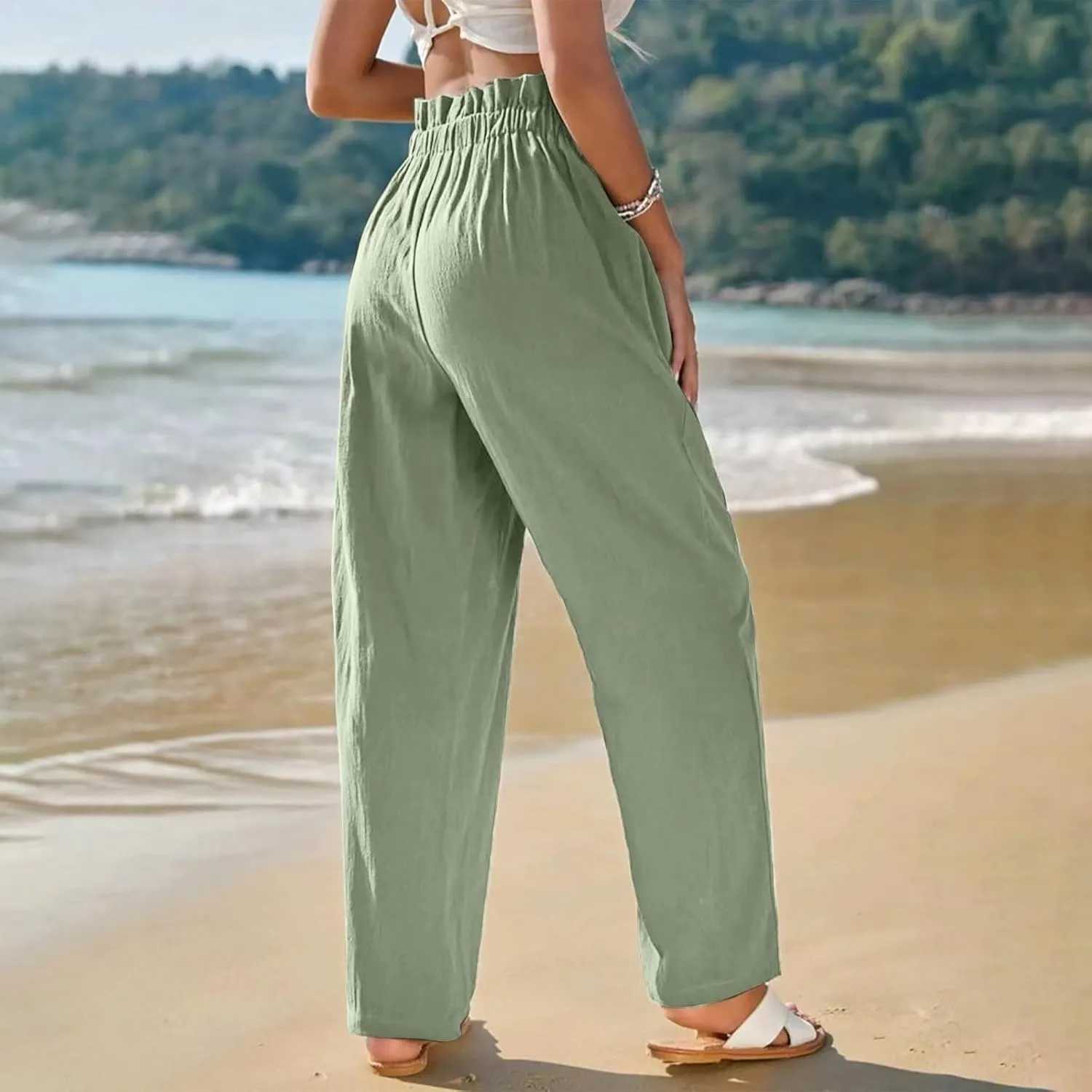 Women's Cotton Linen Harem Pants High Waist Cargo Cropped Lounge Trousers Fashion 2025 Beach Travel Vacation Outfits