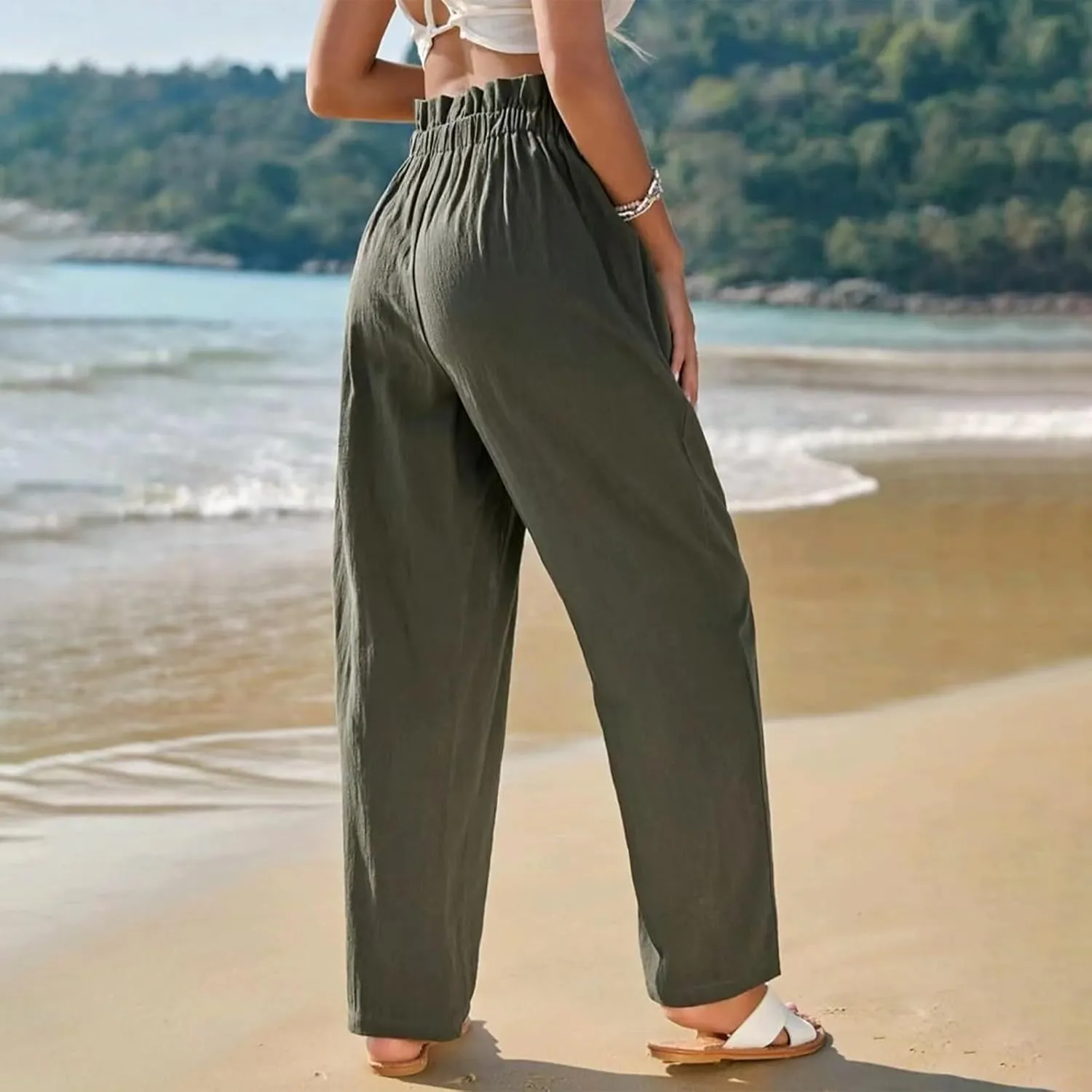 Women's Cotton Linen Harem Pants High Waist Cargo Cropped Lounge Trousers Fashion 2025 Beach Travel Vacation Outfits