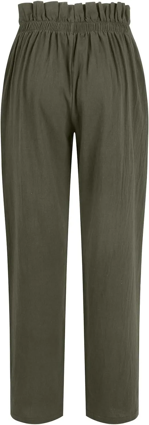 Women's Cotton Linen Harem Pants High Waist Cargo Cropped Lounge Trousers Fashion 2025 Beach Travel Vacation Outfits