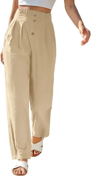 Women's Cotton Linen Harem Pants High Waist Cargo Cropped Lounge Trousers Fashion 2025 Beach Travel Vacation Outfits