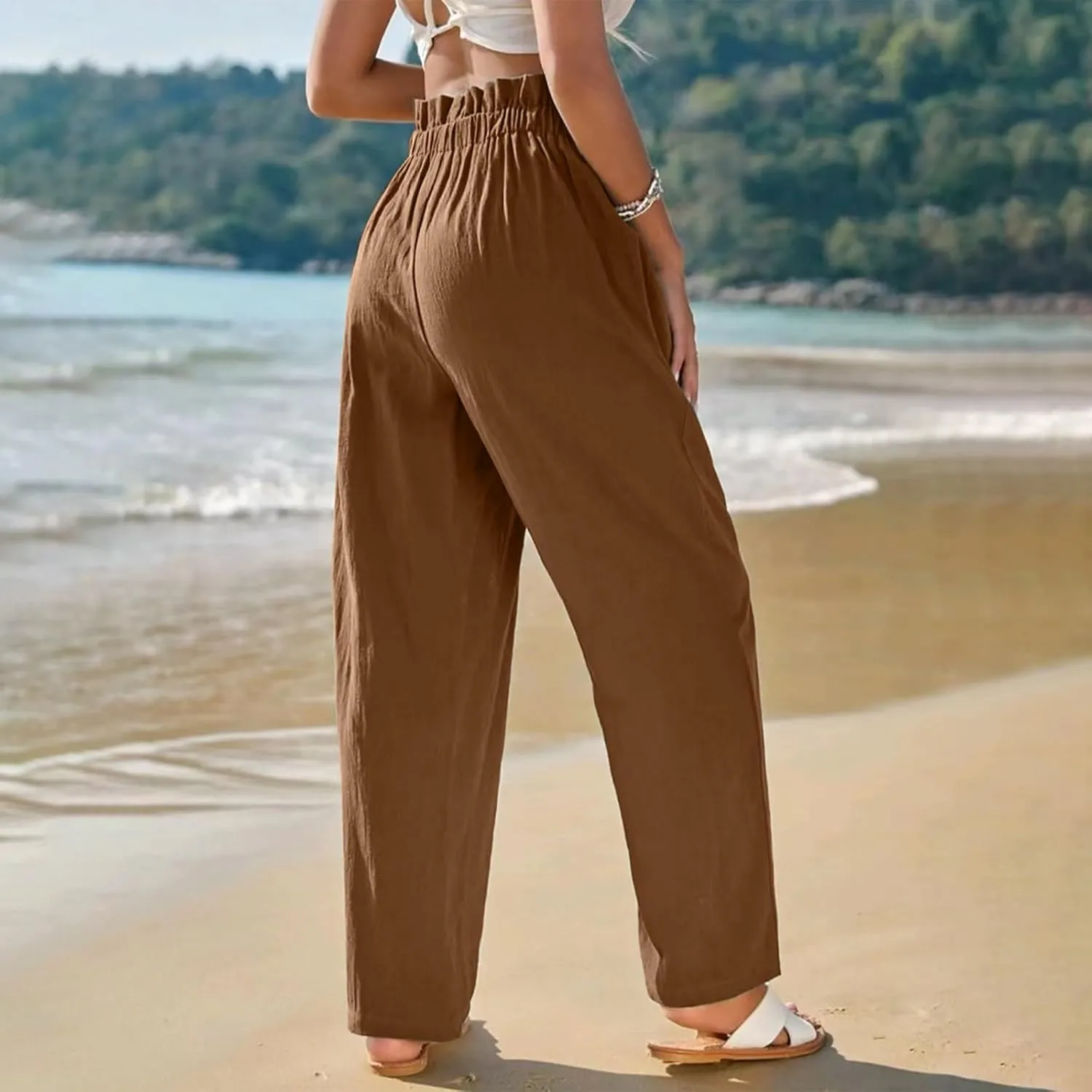 Women's Cotton Linen Harem Pants High Waist Cargo Cropped Lounge Trousers Fashion 2025 Beach Travel Vacation Outfits