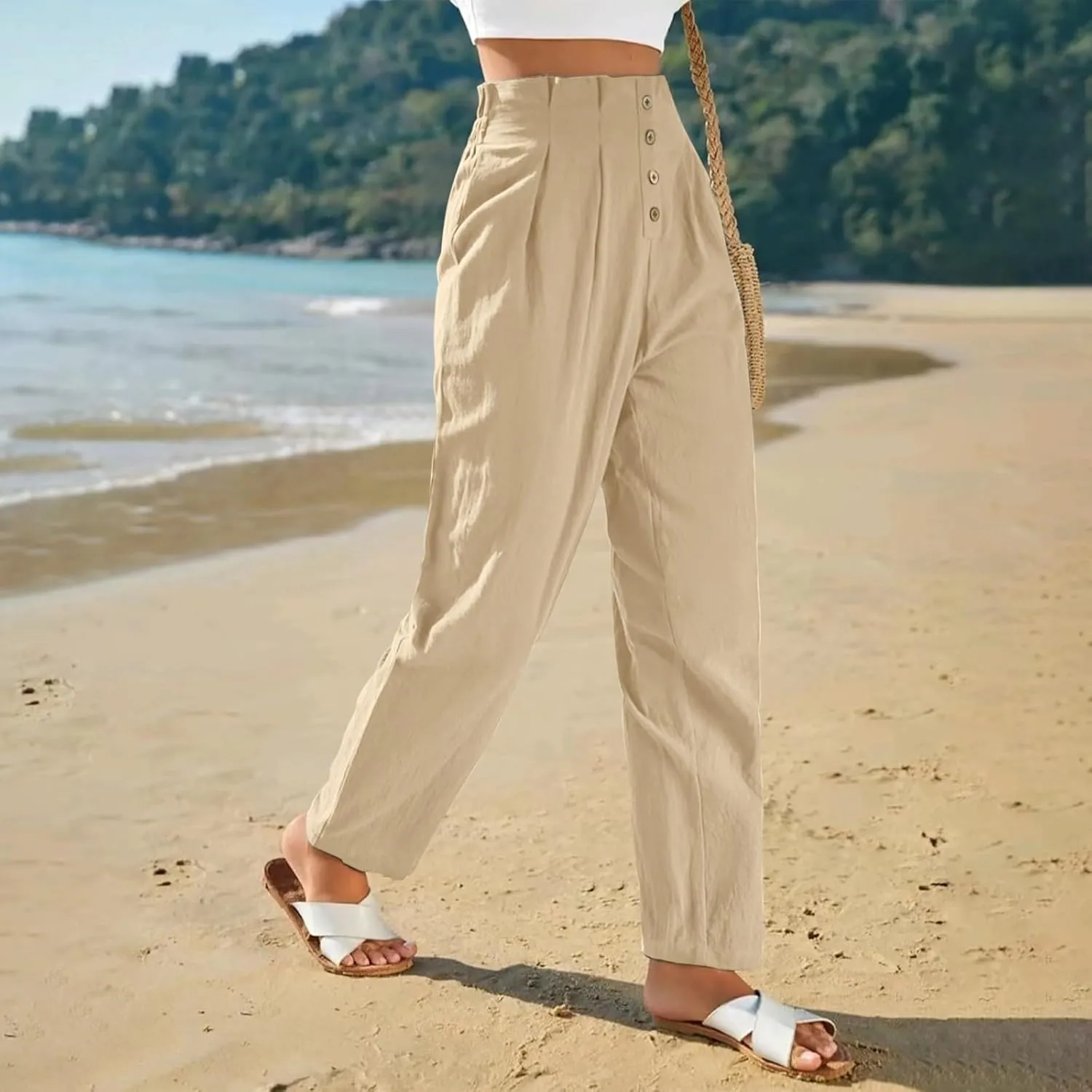 Women's Cotton Linen Harem Pants High Waist Cargo Cropped Lounge Trousers Fashion 2025 Beach Travel Vacation Outfits