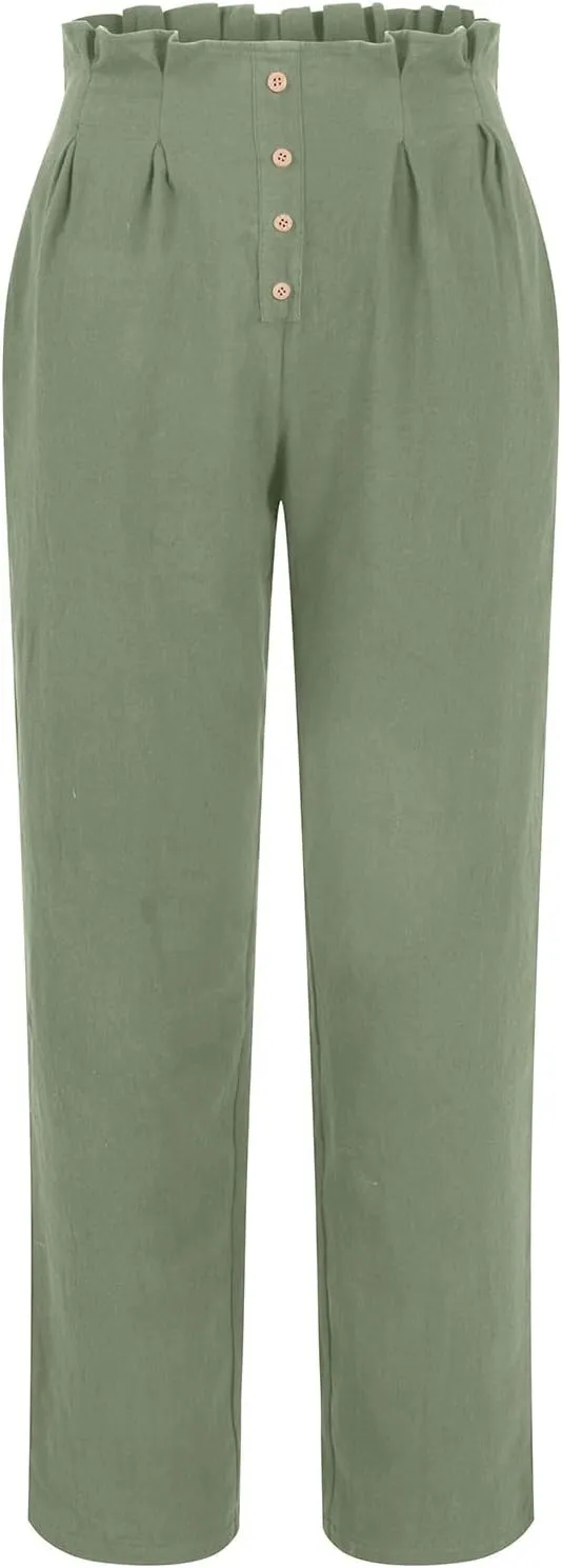 Women's Cotton Linen Harem Pants High Waist Cargo Cropped Lounge Trousers Fashion 2025 Beach Travel Vacation Outfits