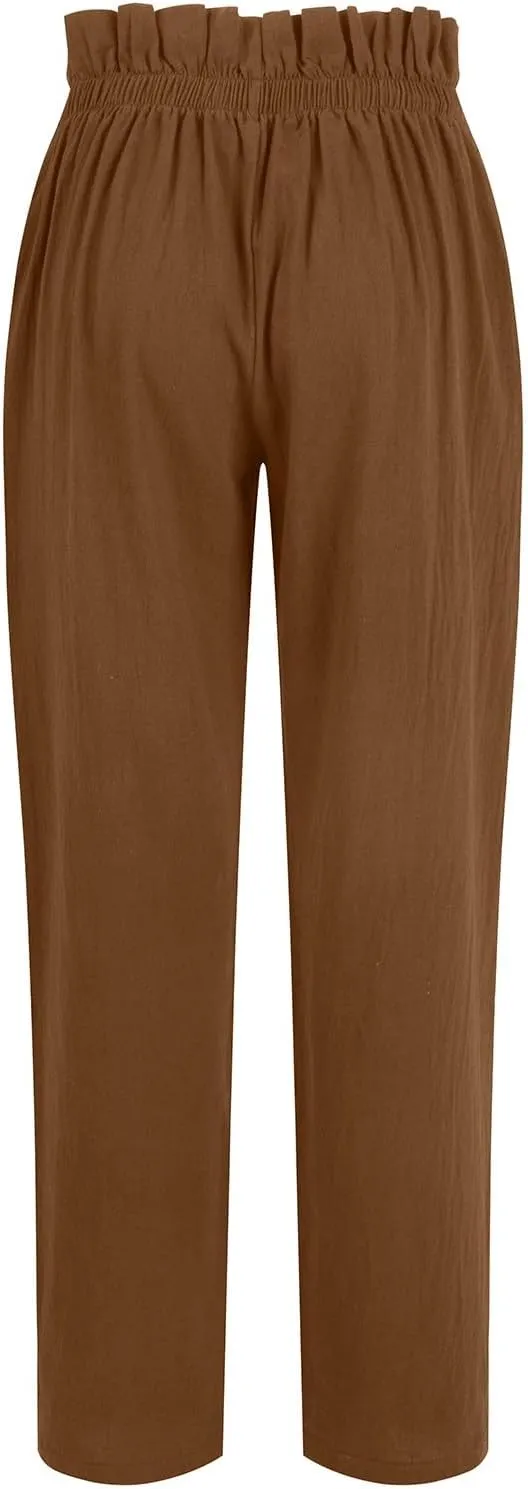 Women's Cotton Linen Harem Pants High Waist Cargo Cropped Lounge Trousers Fashion 2025 Beach Travel Vacation Outfits