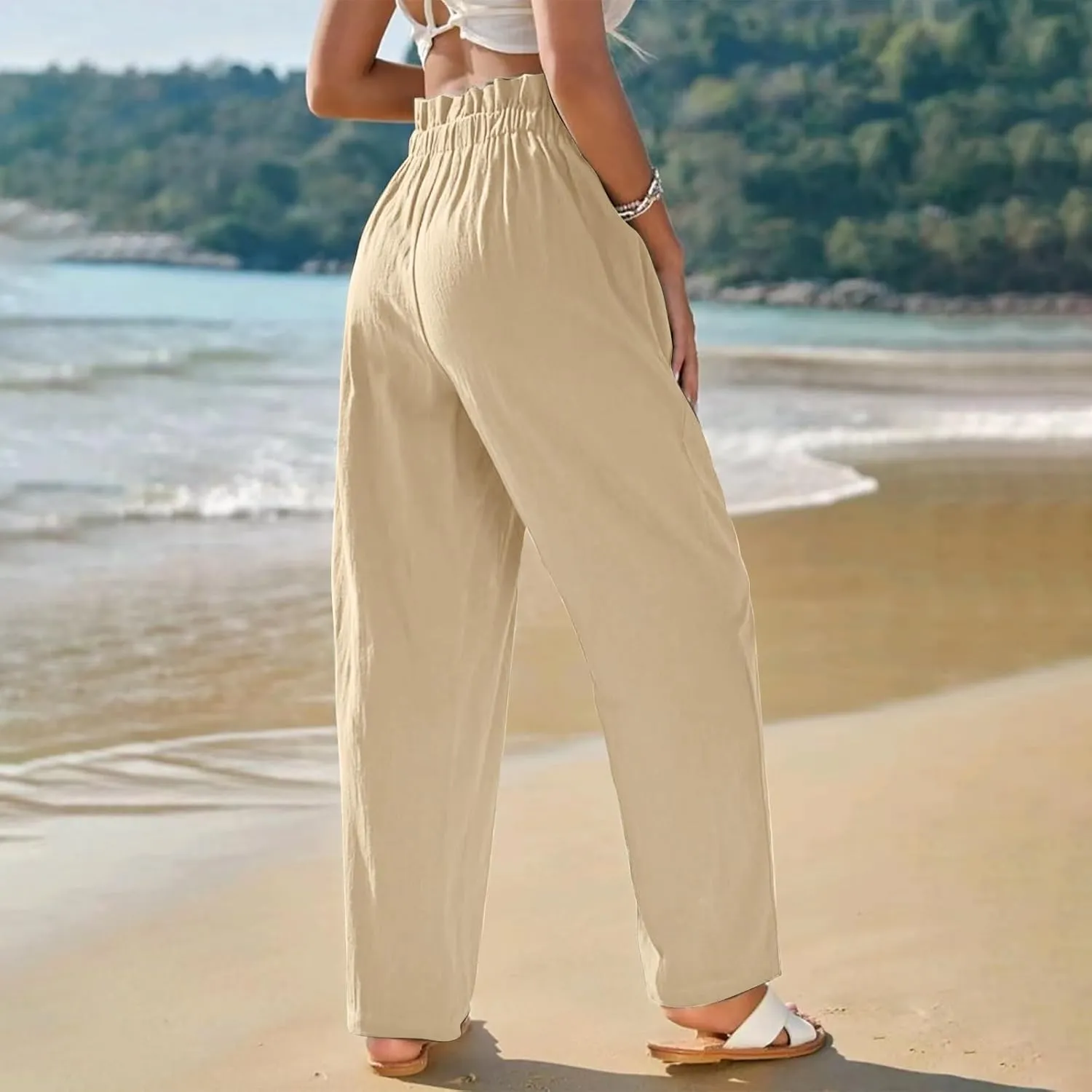 Women's Cotton Linen Harem Pants High Waist Cargo Cropped Lounge Trousers Fashion 2025 Beach Travel Vacation Outfits