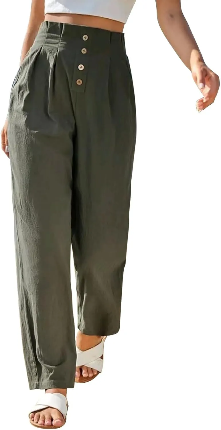 Women's Cotton Linen Harem Pants High Waist Cargo Cropped Lounge Trousers Fashion 2025 Beach Travel Vacation Outfits