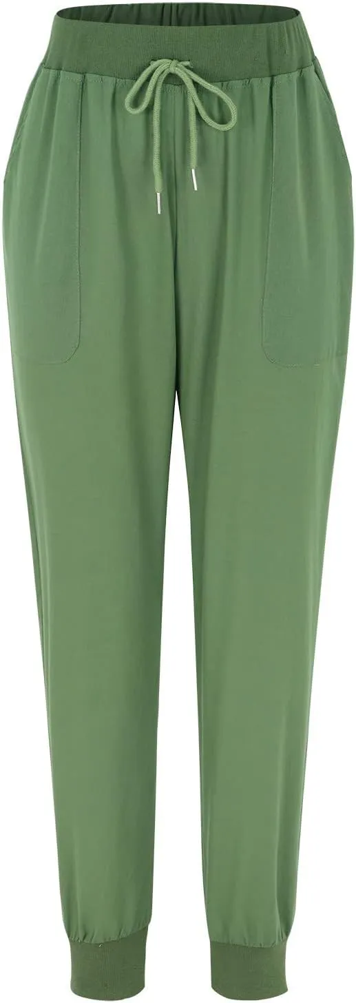 Womens Cotton Linen Pants Summer Beach Drawstring Elastic Waist Pants Casual Trousers with Pockets