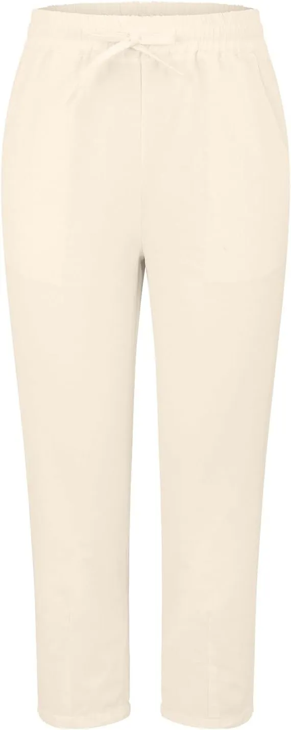 Womens Cotton Linen Straight Leg Pants Elastic Waist Drawstring Casual Trousers with Pockets Summer Beach Lounge Pant