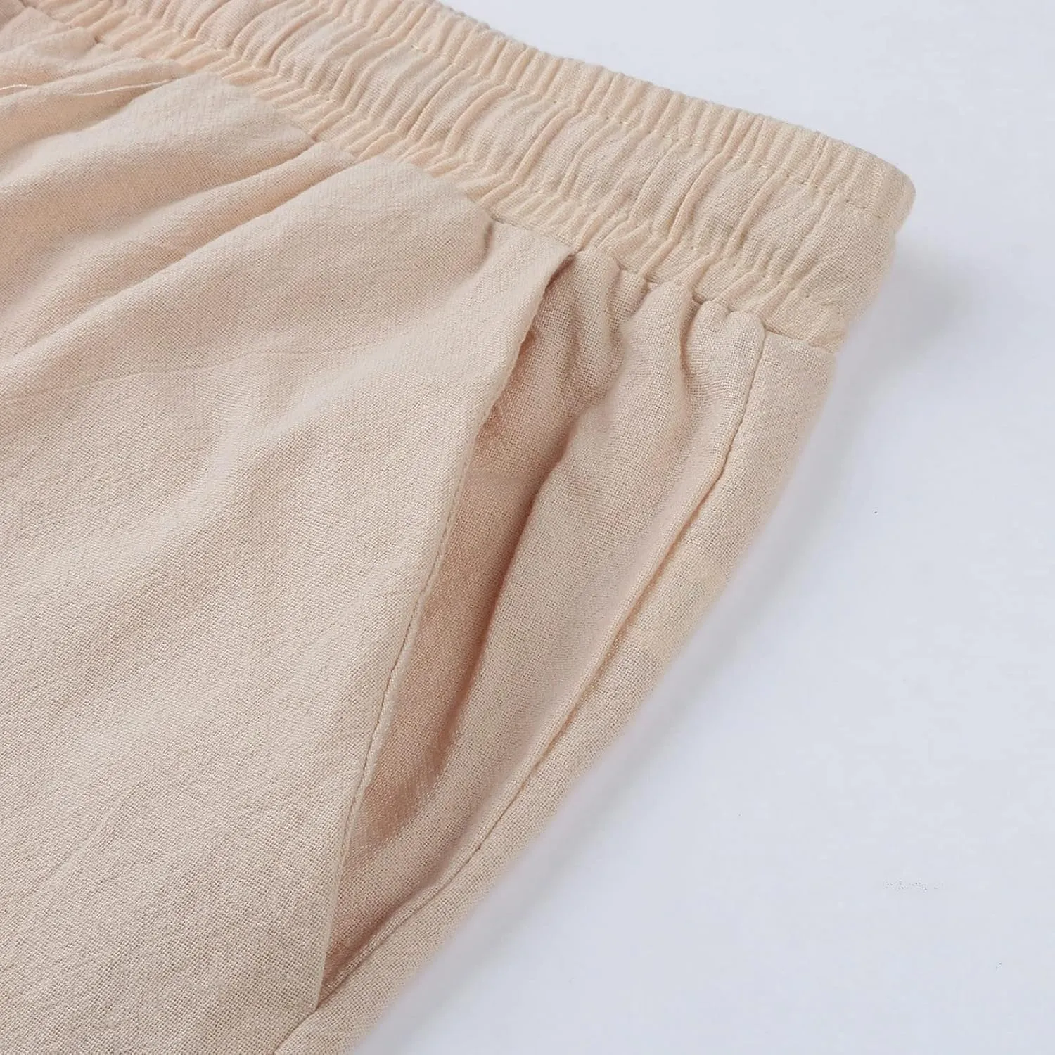 Women's Cotton Linen Summer High Waist Straight Leg Pants Comfy Solid Color Cotton Lounge Pants Loose Trousers with Pocket