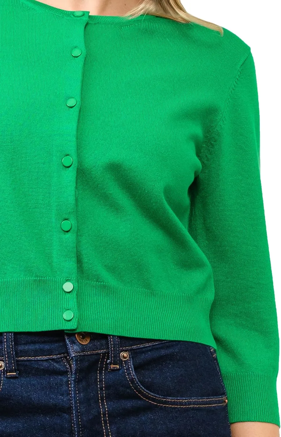 Women's Cropped Cardigan 3/4 Sleeve Crewneck Button Up Sweater Knit Top (S~XL)