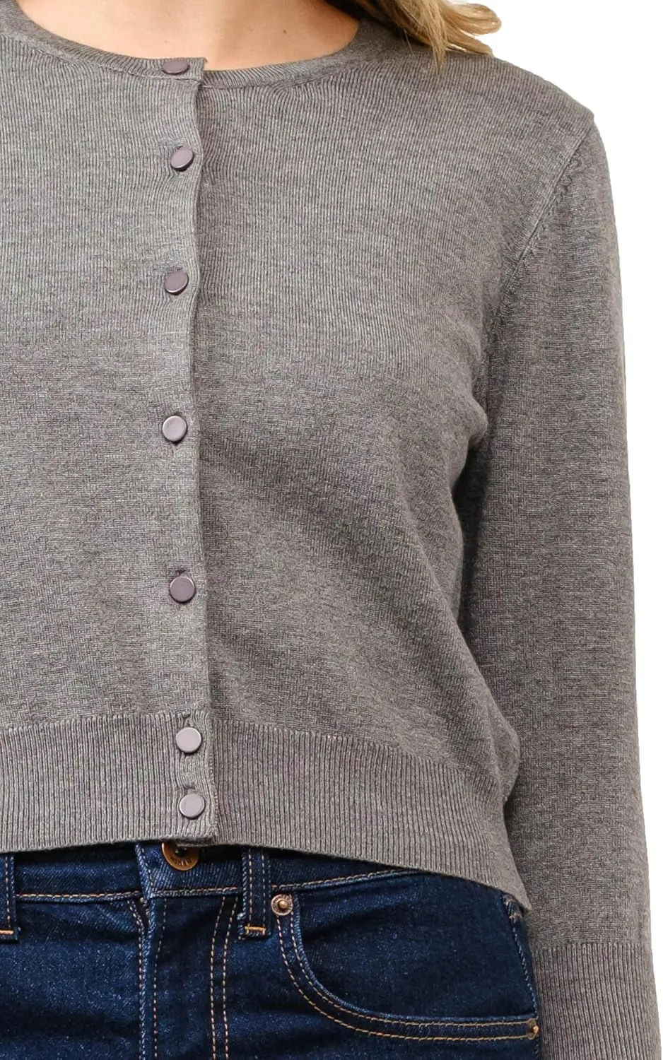 Women's Cropped Cardigan 3/4 Sleeve Crewneck Button Up Sweater Knit Top (S~XL)