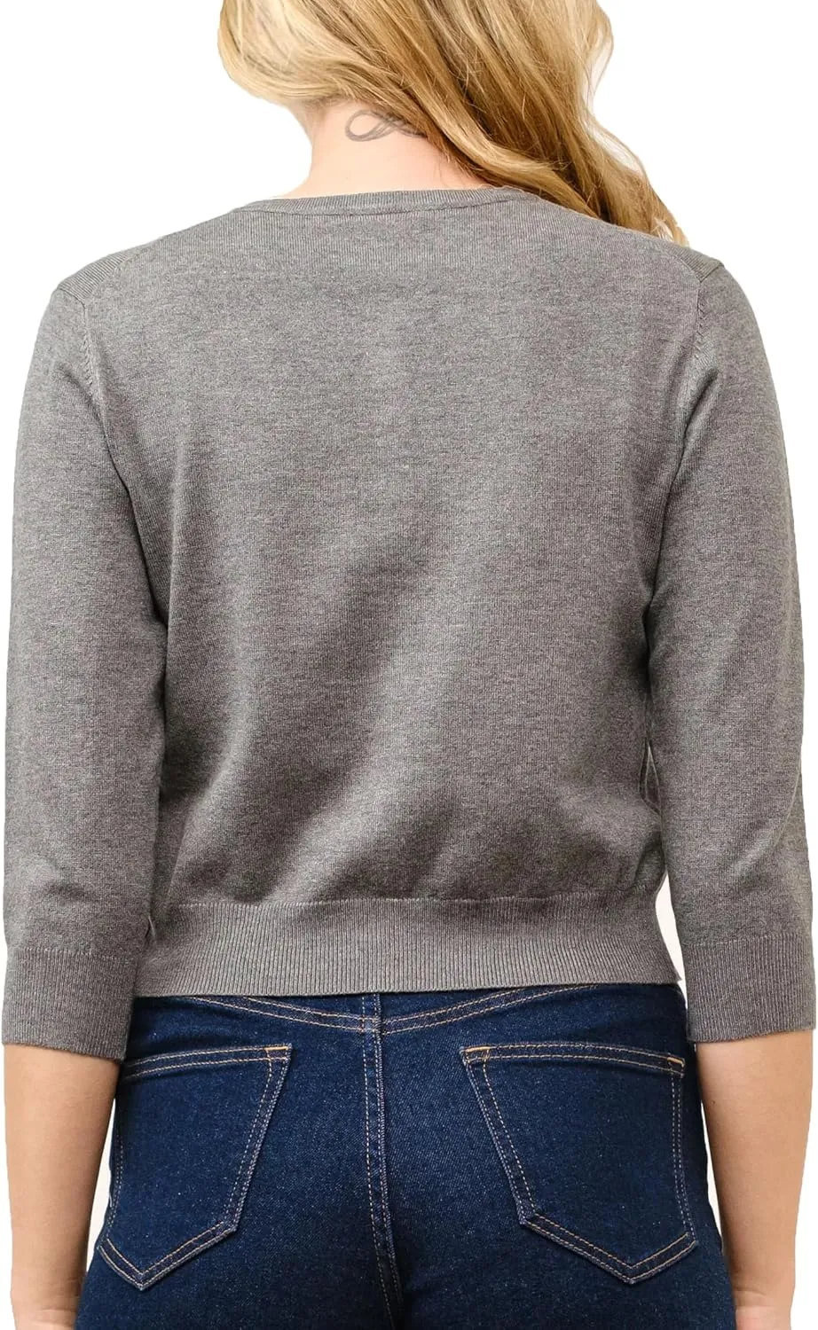 Women's Cropped Cardigan 3/4 Sleeve Crewneck Button Up Sweater Knit Top (S~XL)