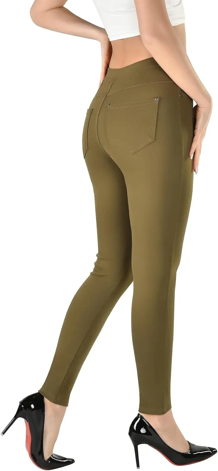 Women's Denim Jeggings Stretch Pull-On Jegging Casual Pants with Pockets