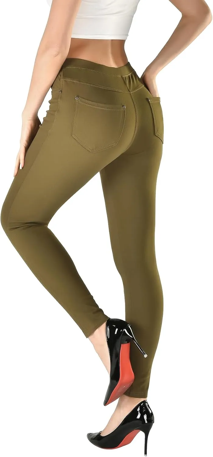 Women's Denim Jeggings Stretch Pull-On Jegging Casual Pants with Pockets