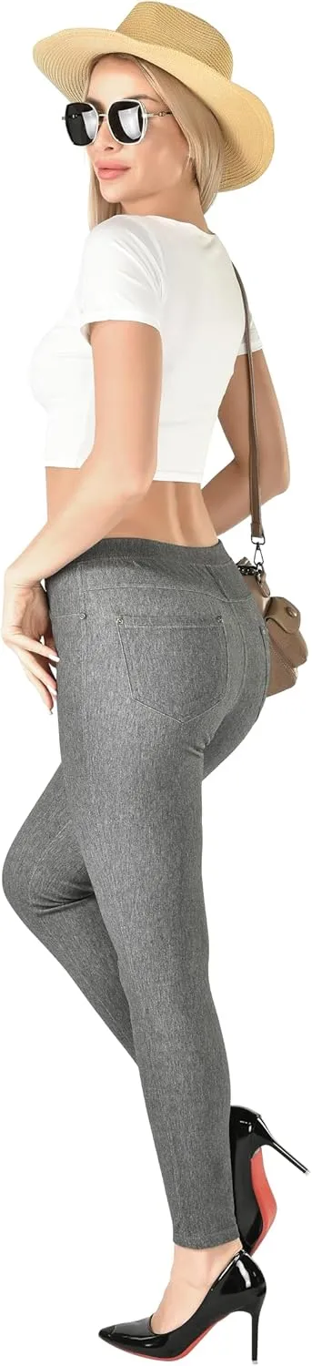 Women's Denim Jeggings Stretch Pull-On Jegging Casual Pants with Pockets