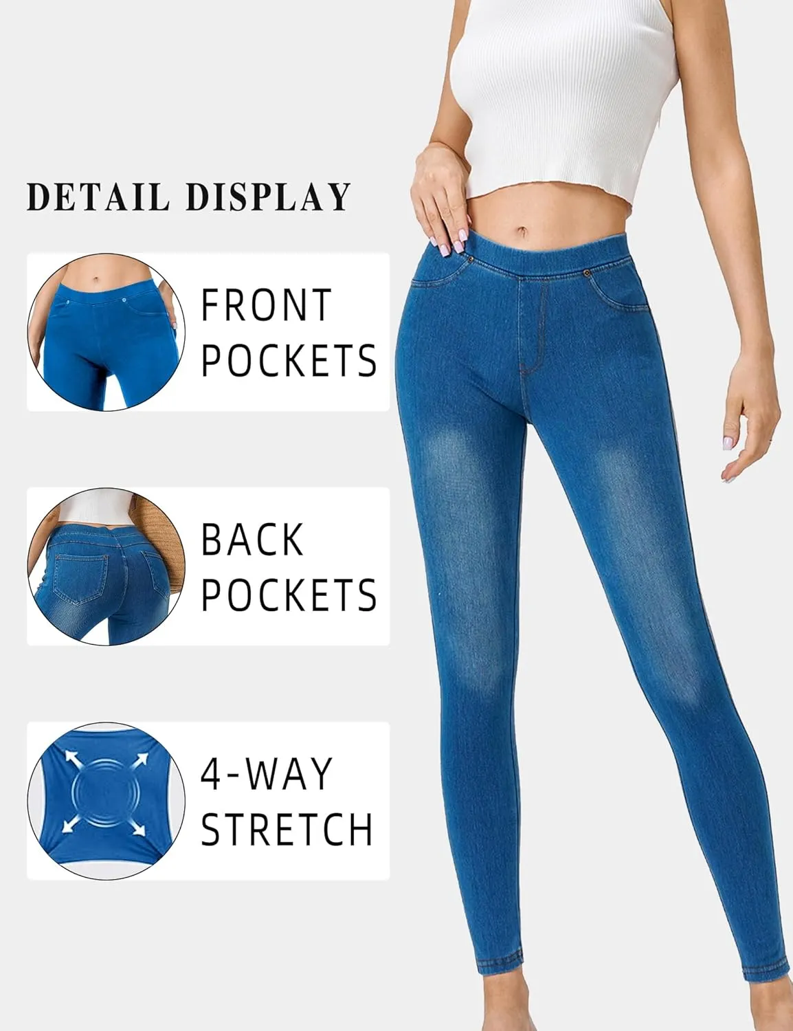 Women's Denim Jeggings Stretch Pull-On Jegging Casual Pants with Pockets