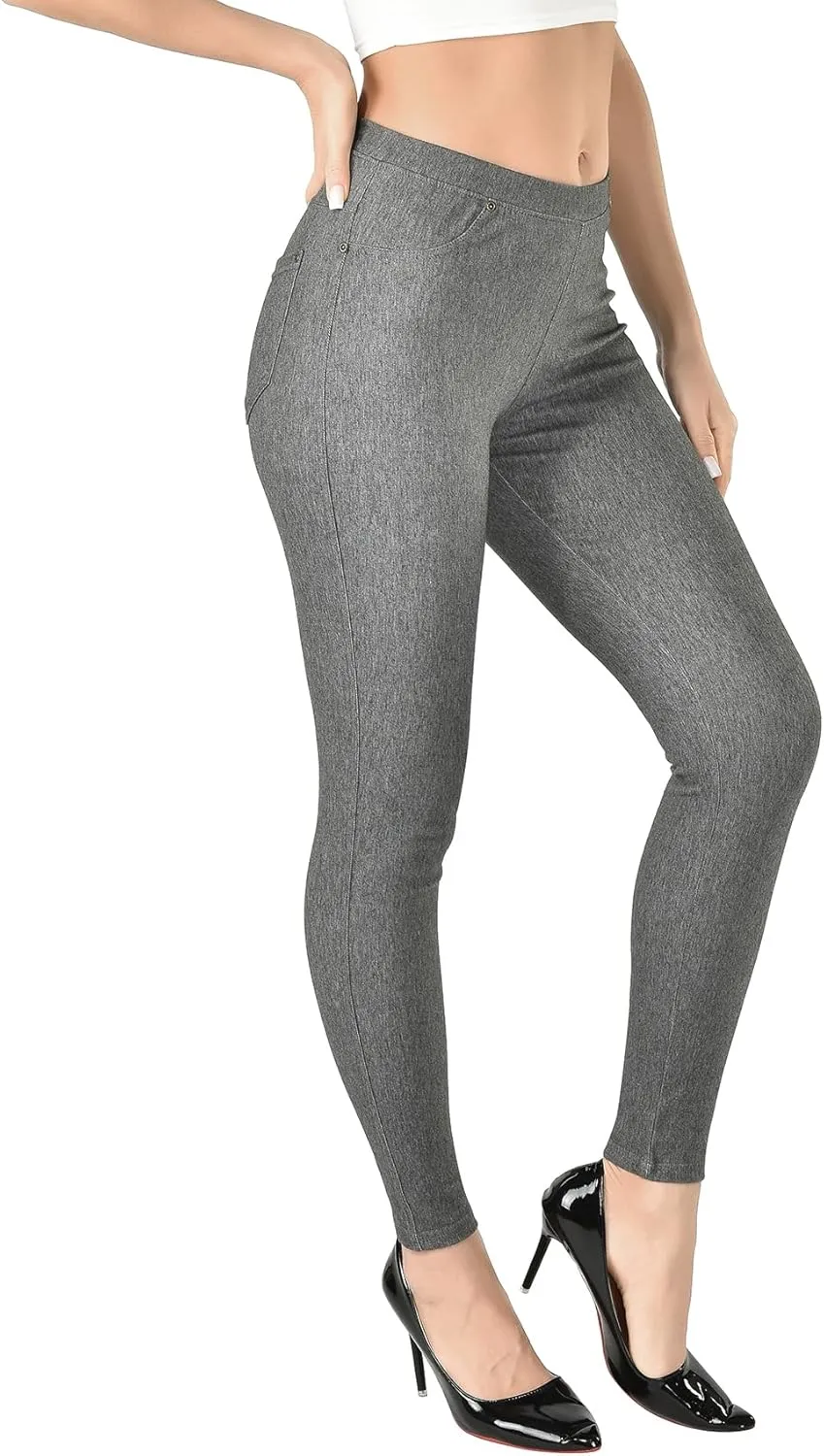 Women's Denim Jeggings Stretch Pull-On Jegging Casual Pants with Pockets