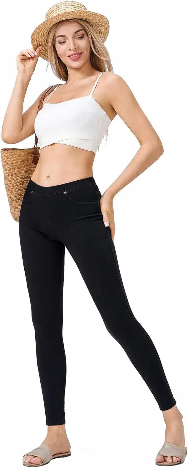Women's Denim Jeggings Stretch Pull-On Jegging Casual Pants with Pockets