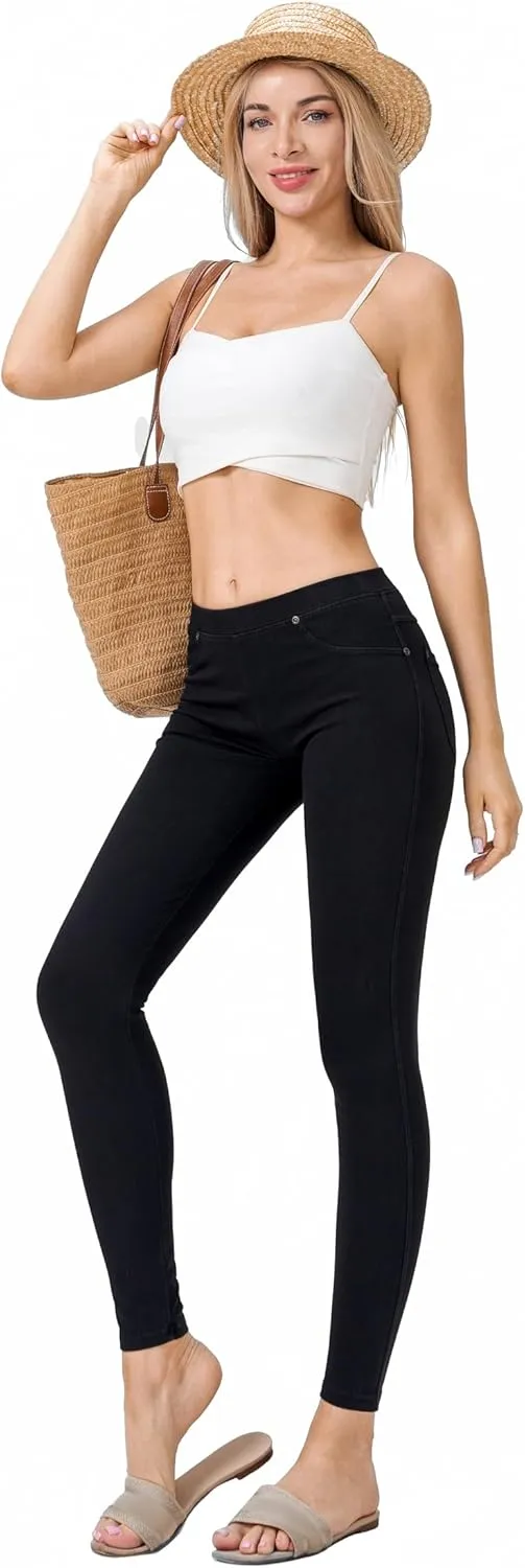 Women's Denim Jeggings Stretch Pull-On Jegging Casual Pants with Pockets