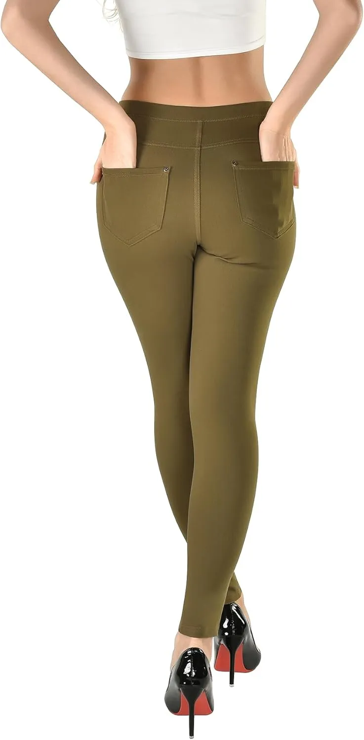Women's Denim Jeggings Stretch Pull-On Jegging Casual Pants with Pockets