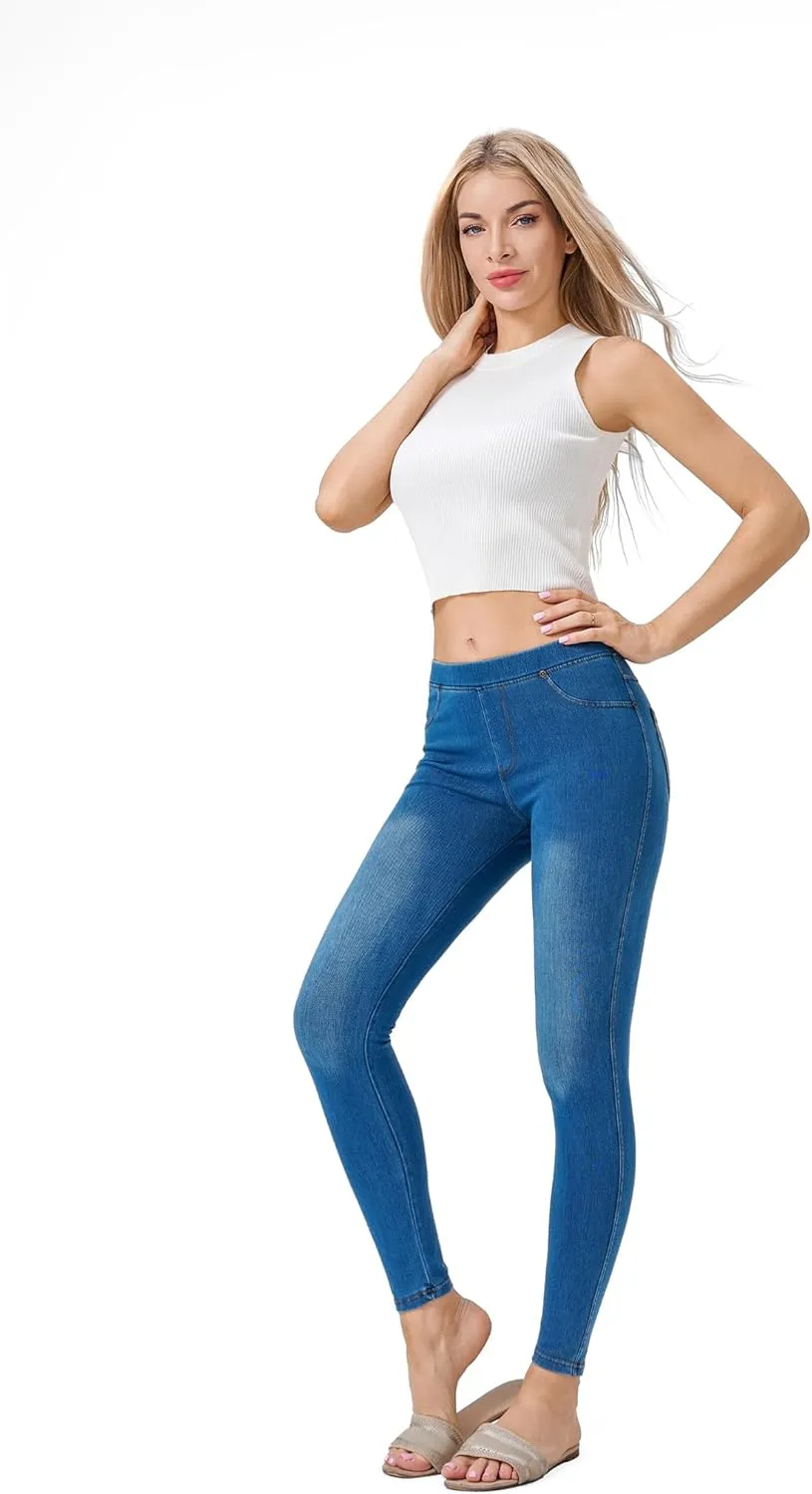Women's Denim Jeggings Stretch Pull-On Jegging Casual Pants with Pockets