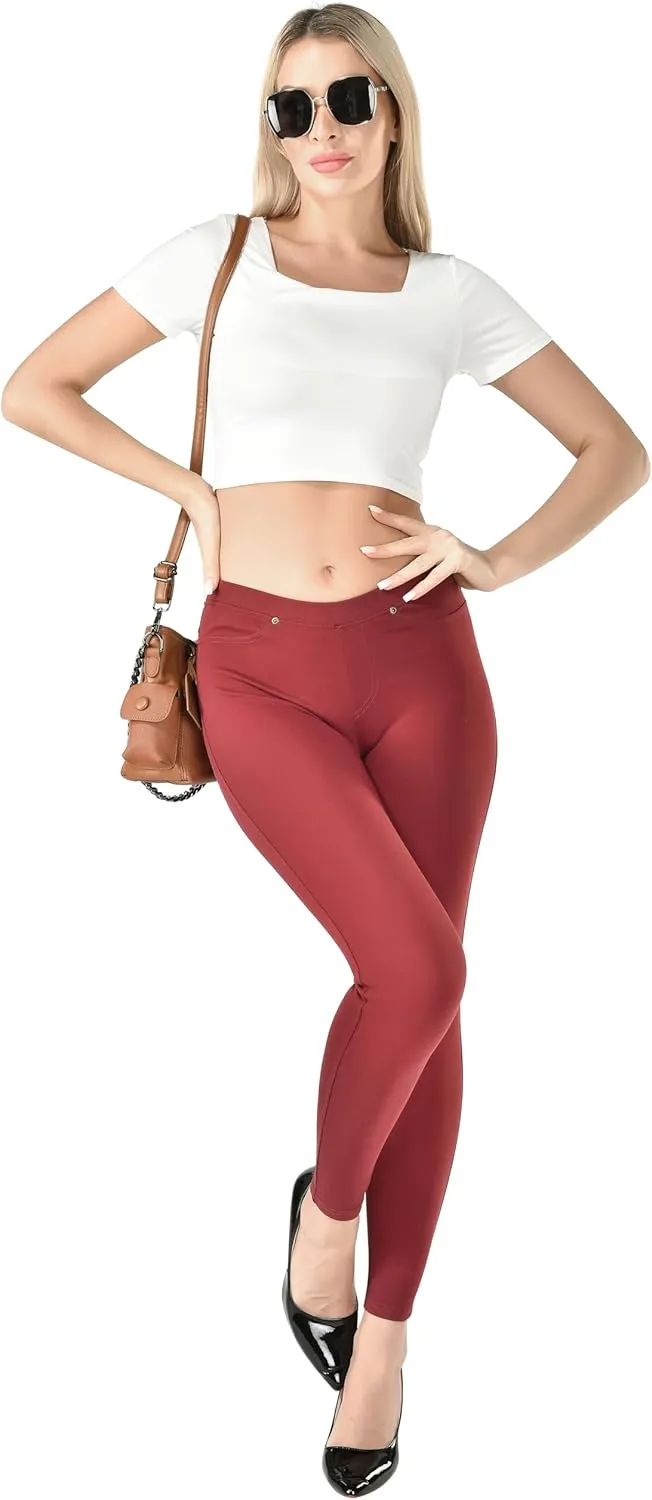 Women's Denim Jeggings Stretch Pull-On Jegging Casual Pants with Pockets