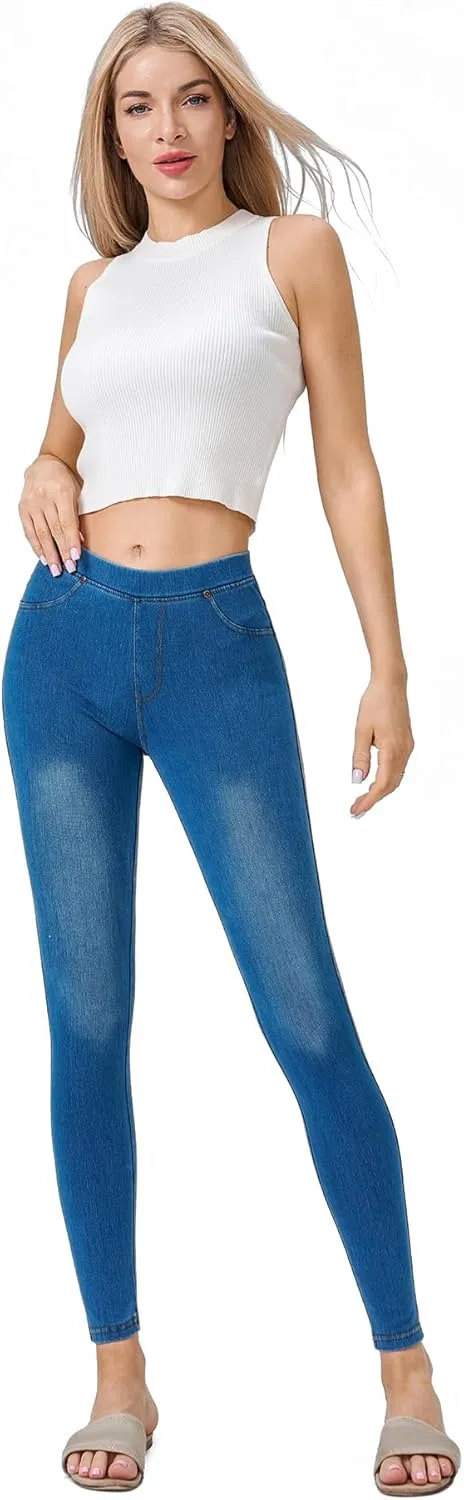 Women's Denim Jeggings Stretch Pull-On Jegging Casual Pants with Pockets