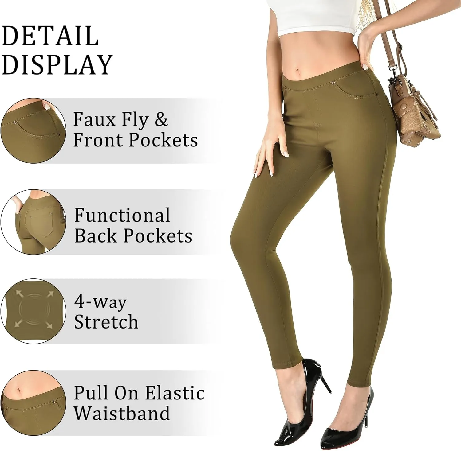 Women's Denim Jeggings Stretch Pull-On Jegging Casual Pants with Pockets