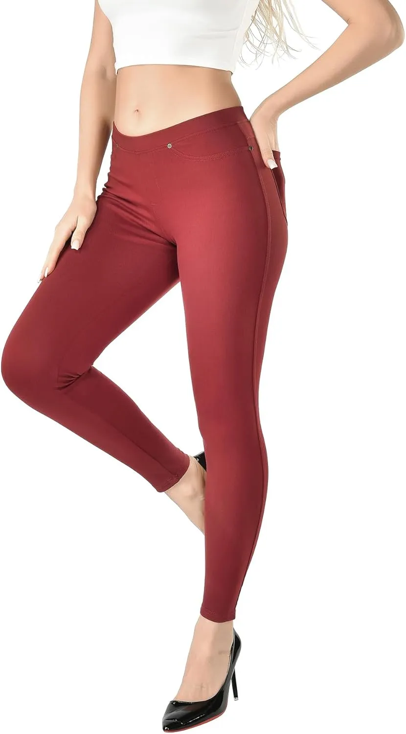 Women's Denim Jeggings Stretch Pull-On Jegging Casual Pants with Pockets