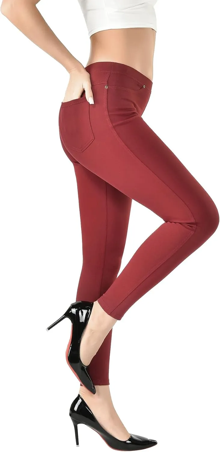 Women's Denim Jeggings Stretch Pull-On Jegging Casual Pants with Pockets