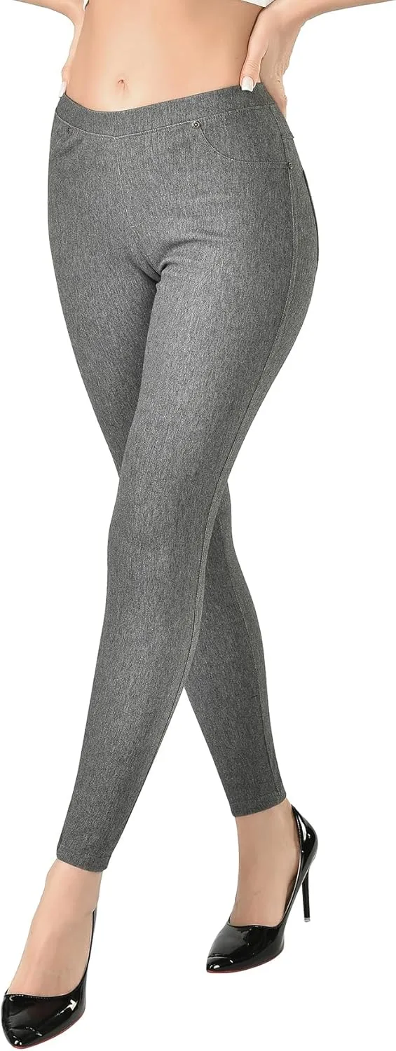 Women's Denim Jeggings Stretch Pull-On Jegging Casual Pants with Pockets
