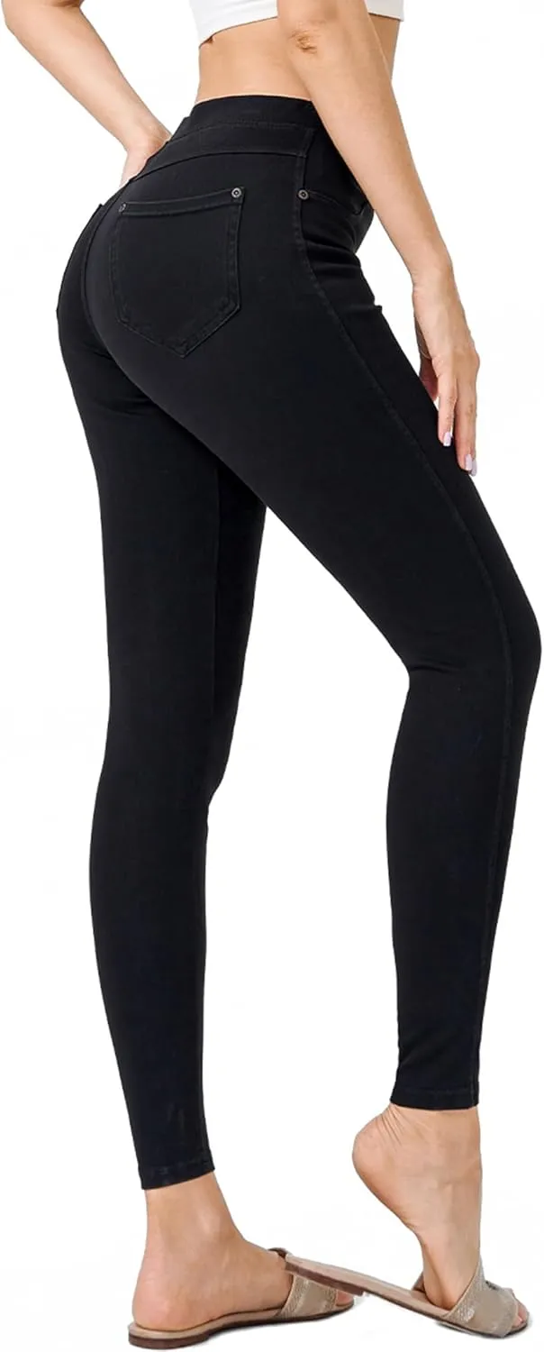 Women's Denim Jeggings Stretch Pull-On Jegging Casual Pants with Pockets
