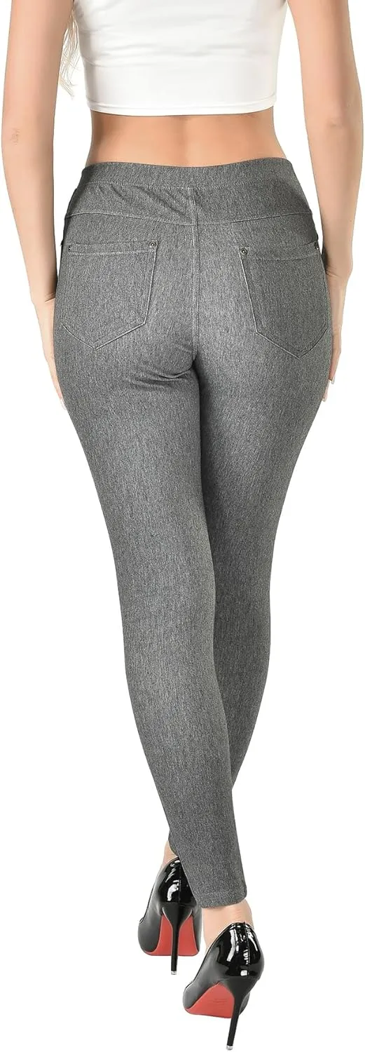 Women's Denim Jeggings Stretch Pull-On Jegging Casual Pants with Pockets